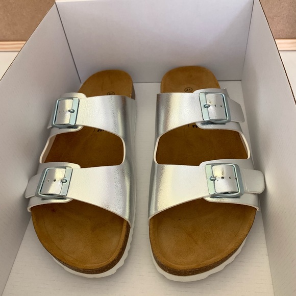 OFFICE Silver Double Buckle Sandals UK 8 EU 41 - Picture 2 of 14